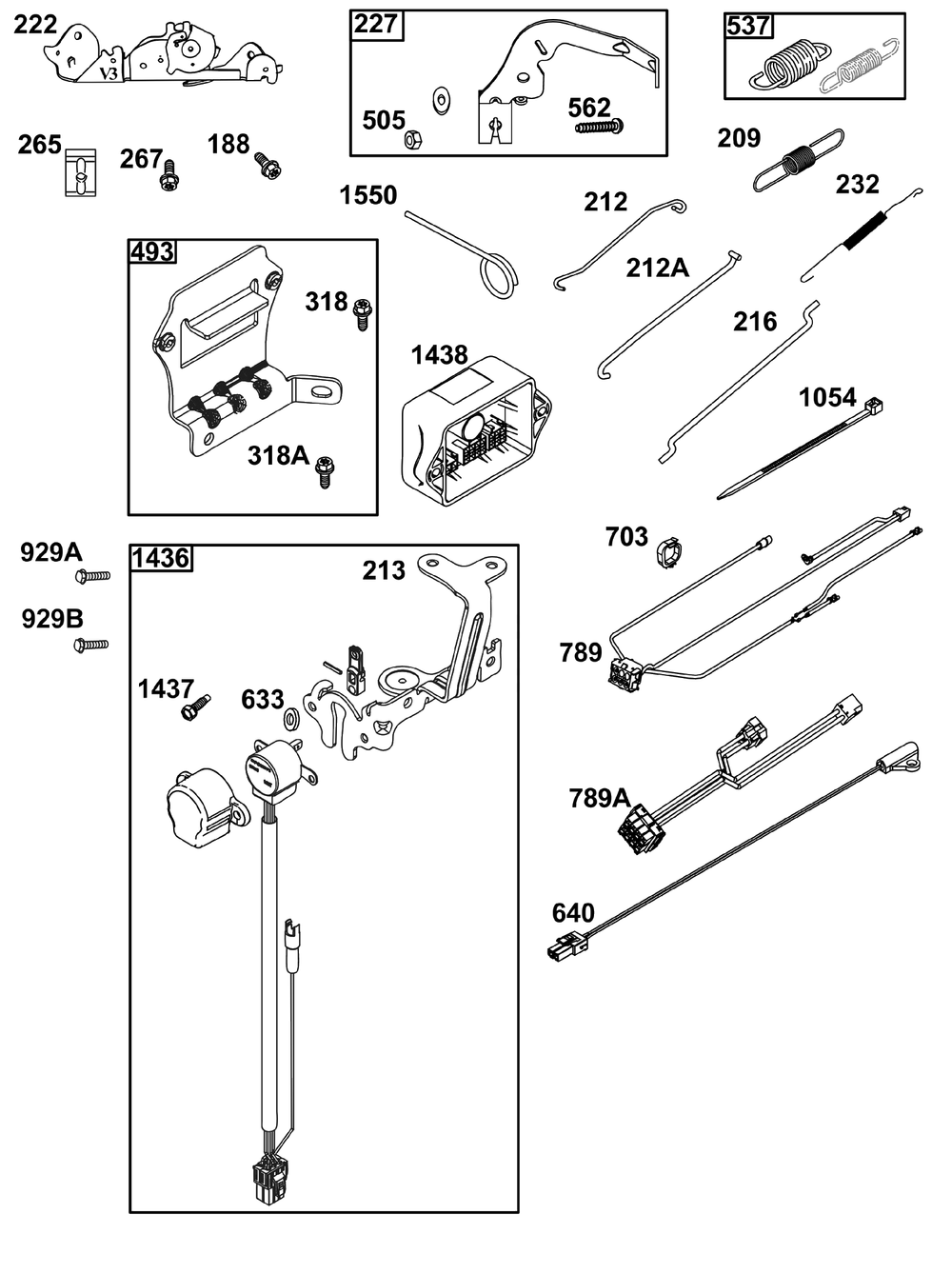 Controls Group Diagram and Parts List for 40T877-0008-B5  Briggs and Stratton Engine